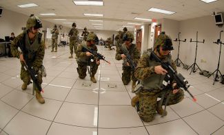 US Marines training using VR: They do not know what's happening around them.  Image courtesy: Wikipedia. 